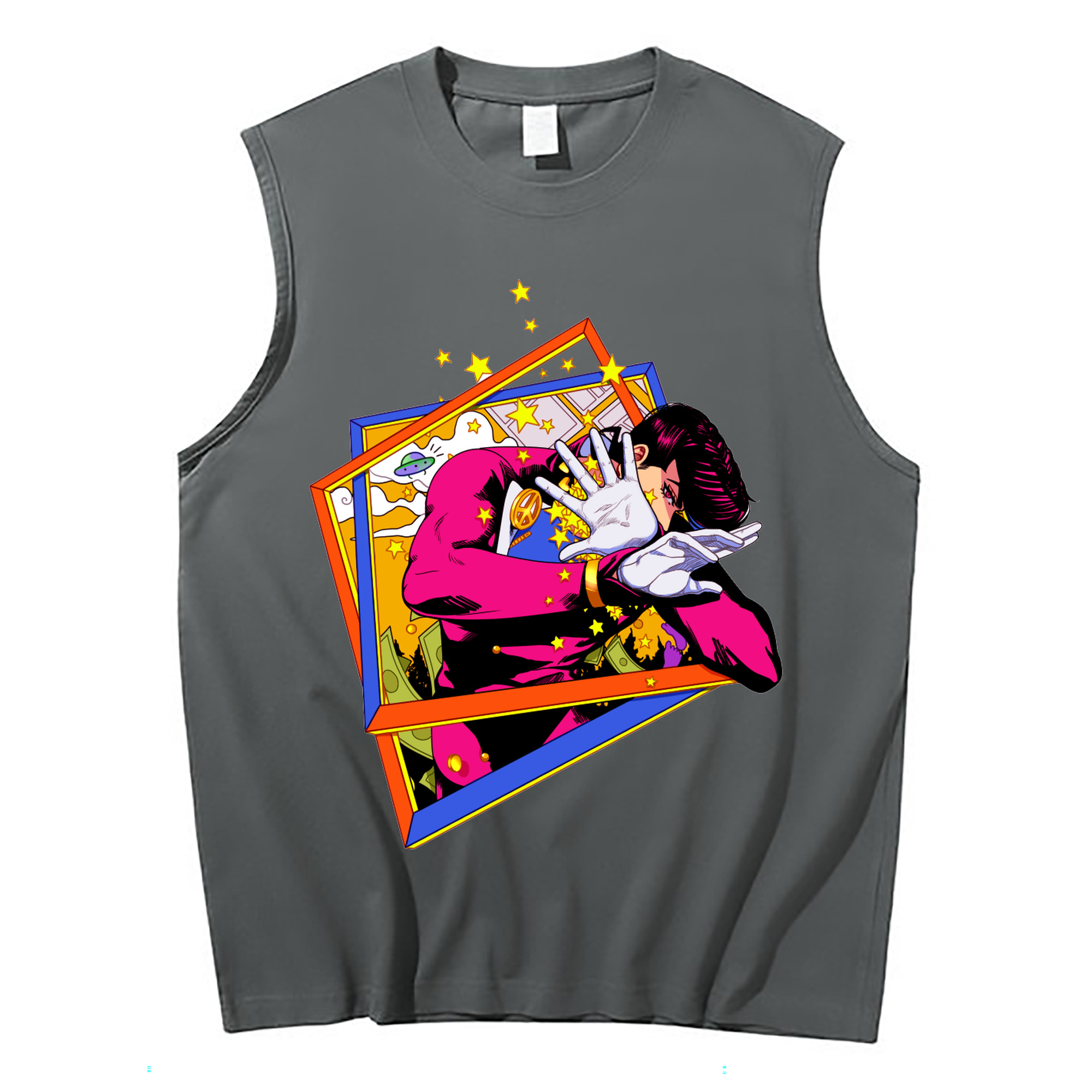 （画像用） ジョジョの奇妙な冒険 ひがしかた じょうすけ JoJo's Bizarre Adventure Higashikata Josuke コットン100％タンクトップ（フロントプリント）